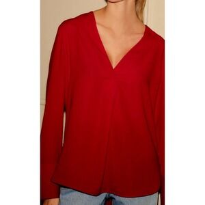 Designer Adolfo Dominguez cranberry red long-sleeved oversized blouse size M NWT